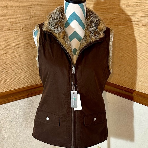 GAP Jackets & Blazers - GAP Dark Brown Vest with Faux Fur Trim